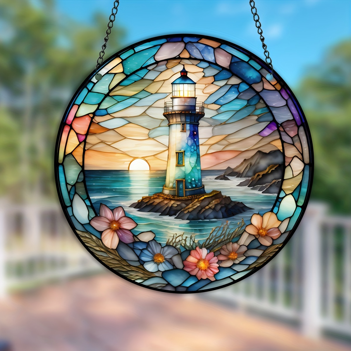 3D Heart Suncatcher, Sea Stained Glass Wreath Interior or Garden Decorative  Pendant 