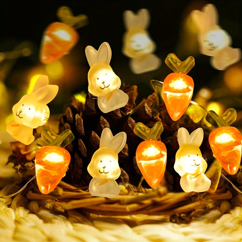 TEMU Battery Copper Wire Light String Rabbit Carrot Children's Colorful Eggs Easter Elements Indoor Festival Decoration 2 Meters With 20 Lights