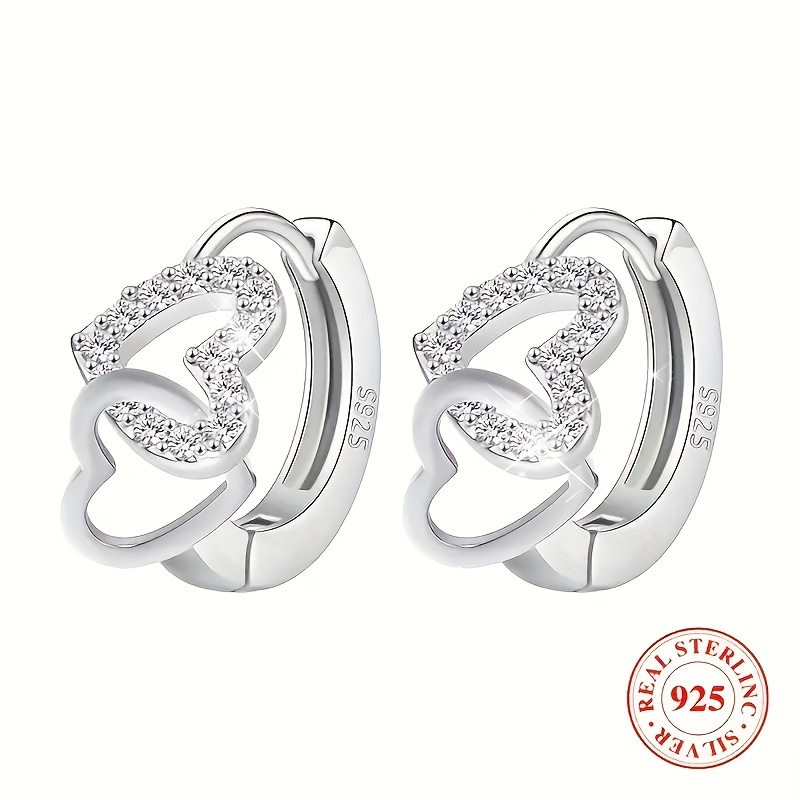 

S925 Silver Hypoallergenic Hoop Earrings Double Hollow Love Design Elegant Luxury Style Embellished With Zircon Dating Earrings
