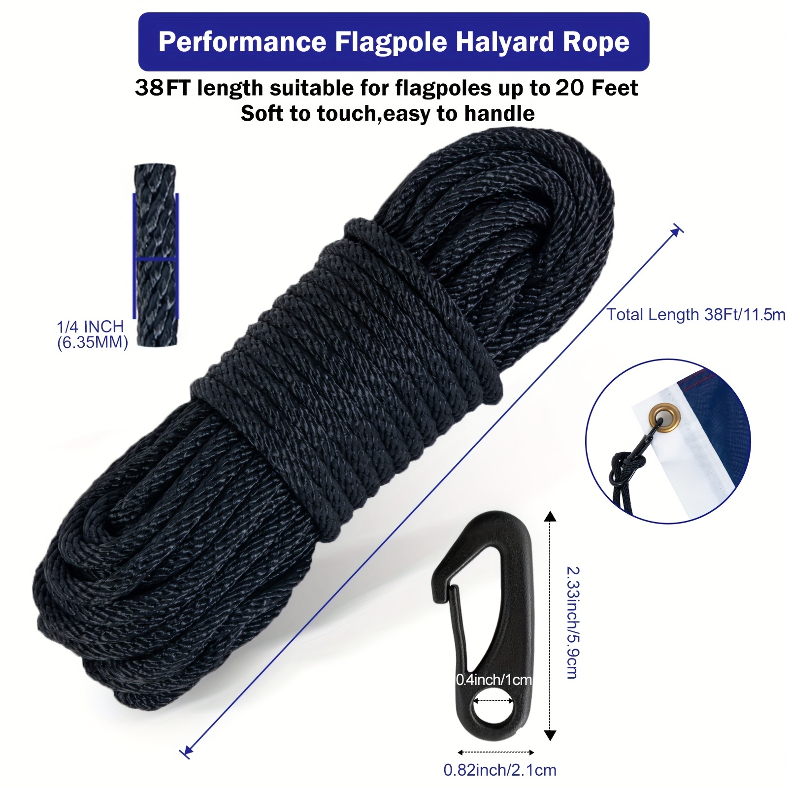  PAMASE Flag Pole Rope - 100ft Halyard Flagpole Rope  Replacement Accessories fits Flagpoles Up to 50ft, 1/4in Nylon Rope for  Outside Outdoor Clothesline Tent Craft - White : Patio, Lawn & Garden