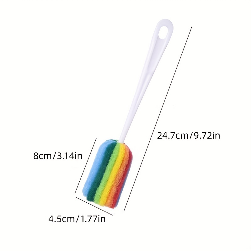 1Pc Long Handle Rainbow Sponge Brush Dishes Cup Bottle Brush Cleaning Tool