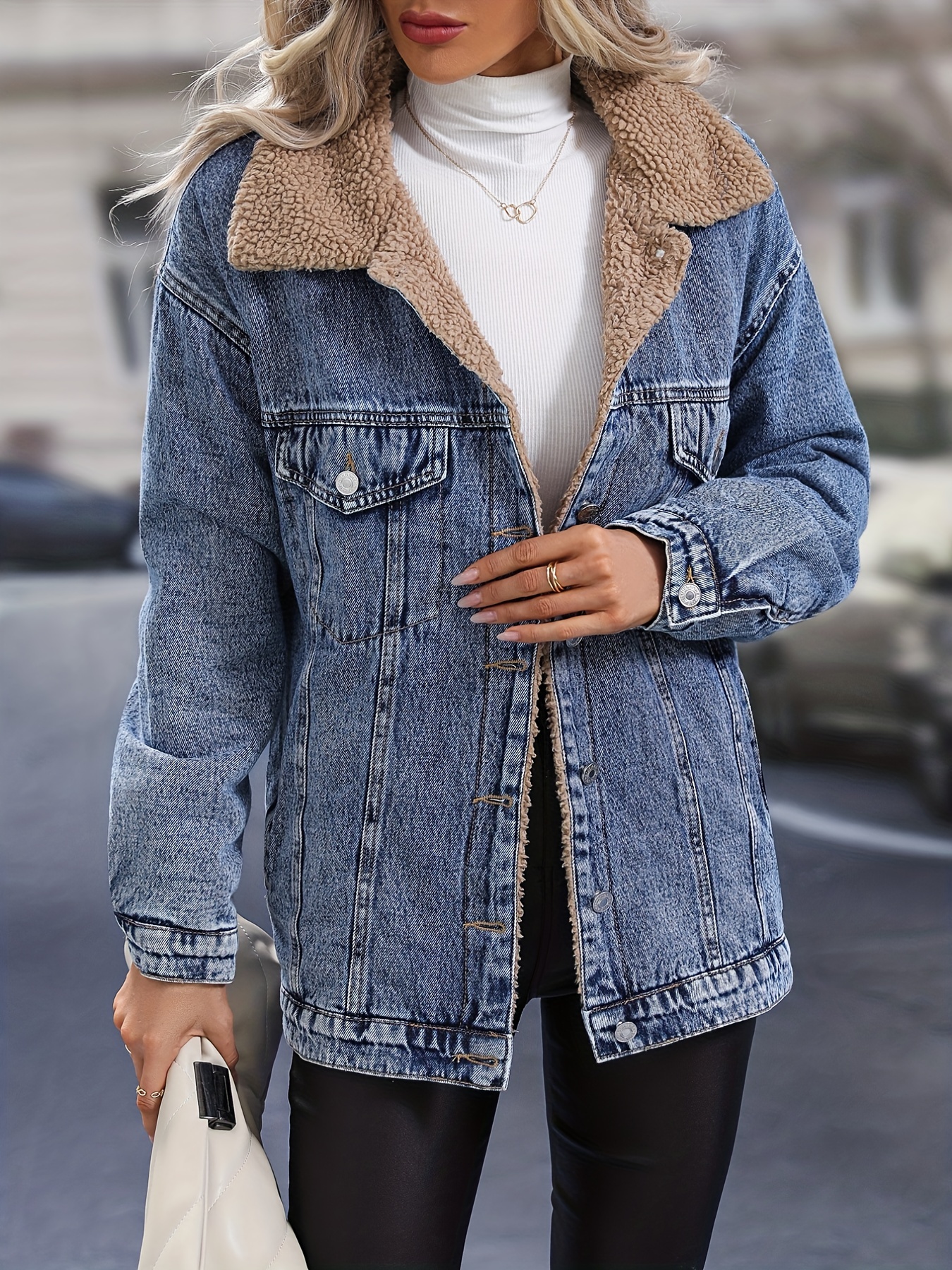 Fleece Liner Casual Denim Coat Long Sleeves Flap Pockets - Temu