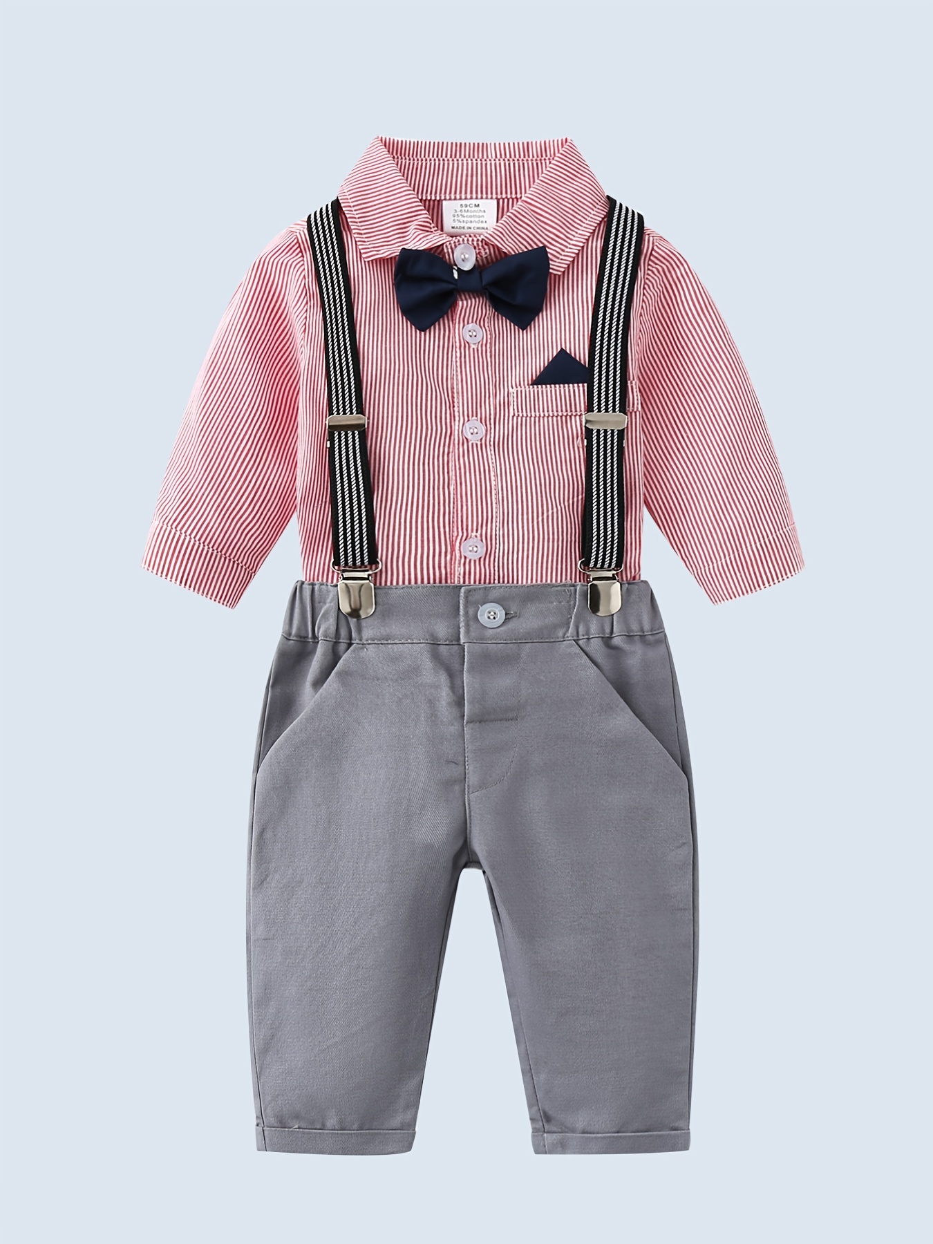mtxtechnology Toddler Baby Boy Gentleman Outfit Bow Tie Striped Shirt
