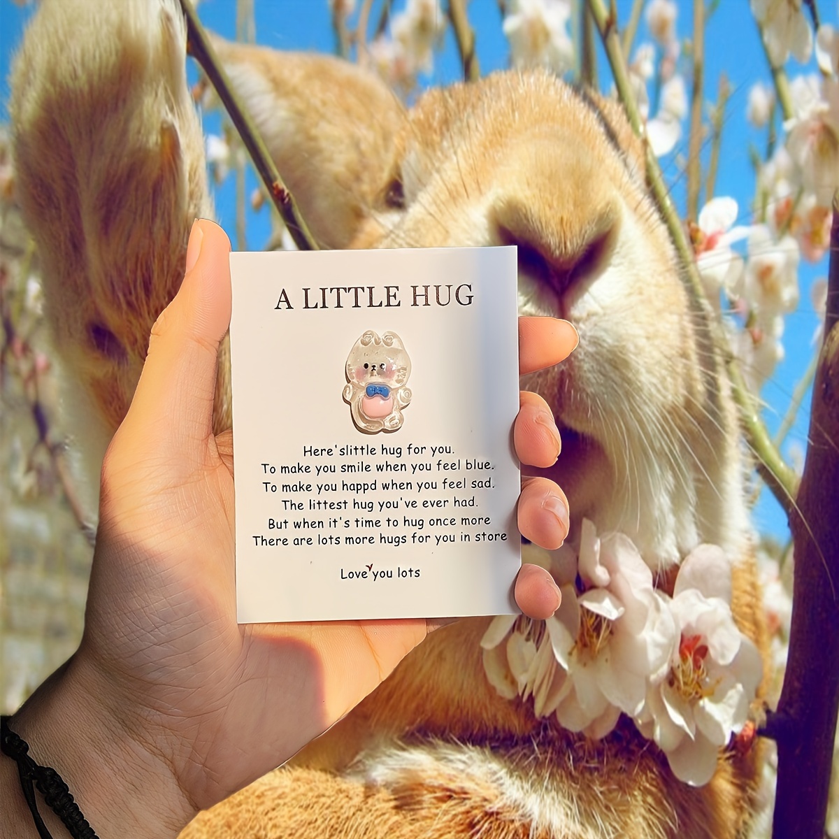 1pc, Cute Rabbit Hug Greeting Card, Cute Resin Animal Pocket Hug, Greeting  Card With Encouragement, Meet And Hug Gift, Small Business Supplies, Thank