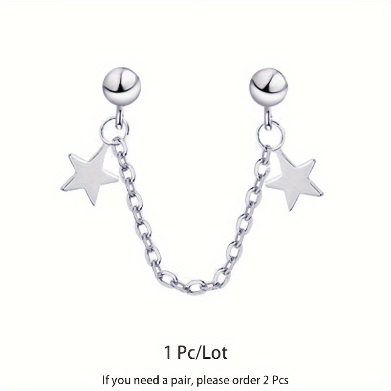 Double Stars Pendant Bajoran Earrings Stainless Steel Chain Dangle Stud