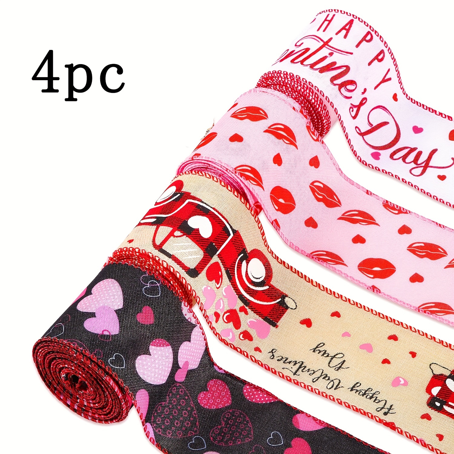 5 Yards Valentine's Day Wired Edge Ribbon Heart Truck - Temu