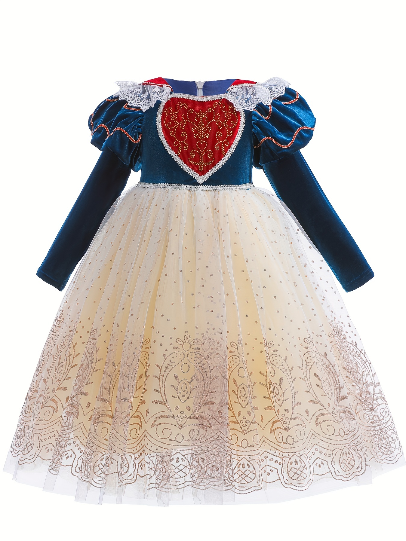Girl's Princess Dress Lace Decor Velvet Stitching Mesh Dress - Temu