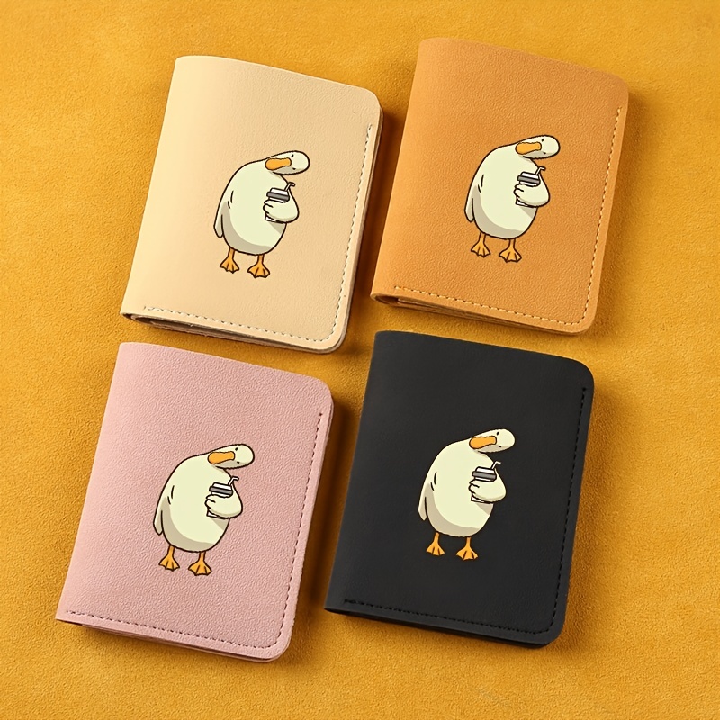 Pu Leather Short Casual Folding Money Clip Cartoon Duck Pattern Mini  Ultra-thin Card Holder - Temu Austria