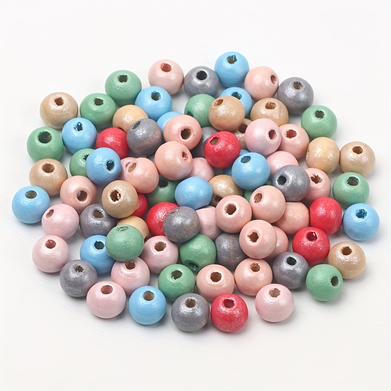 Natural Wooden Beads Colorful Round Loose Beads For Diy - Temu