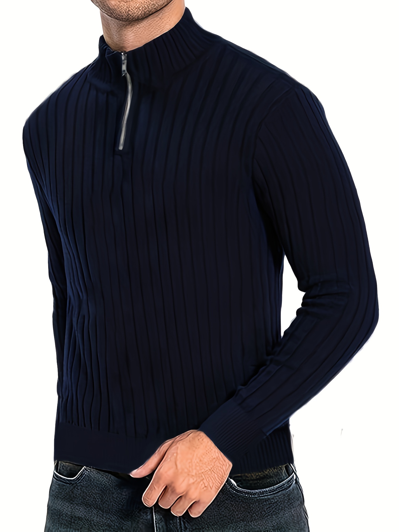 Men's Stand Collar Solid Knit Sweater Men's Casual Lapel - Temu