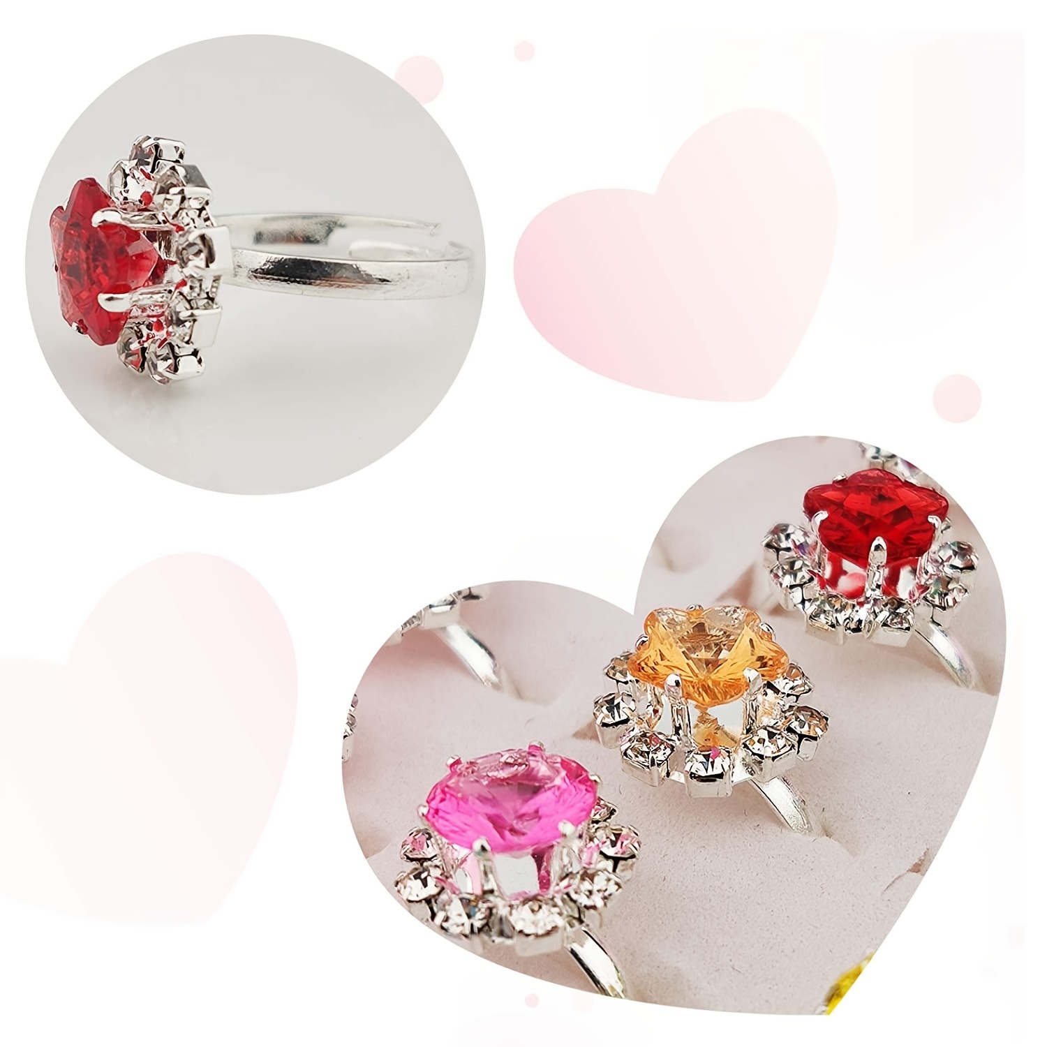 36 Lovely Heart shaped Jewel Rings For Girls Adjustable - Temu