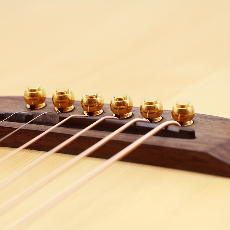 6pcs Pure Copper Brass Guitar Bridge String Nails - Golden-Tone Finish, Durable Acoustic Guitar Maintenance for Stability & Aesthetic Appeal, Guitar Accessories, String Repair Tool, Elegant Accessory, Shiny Metallic Finish
