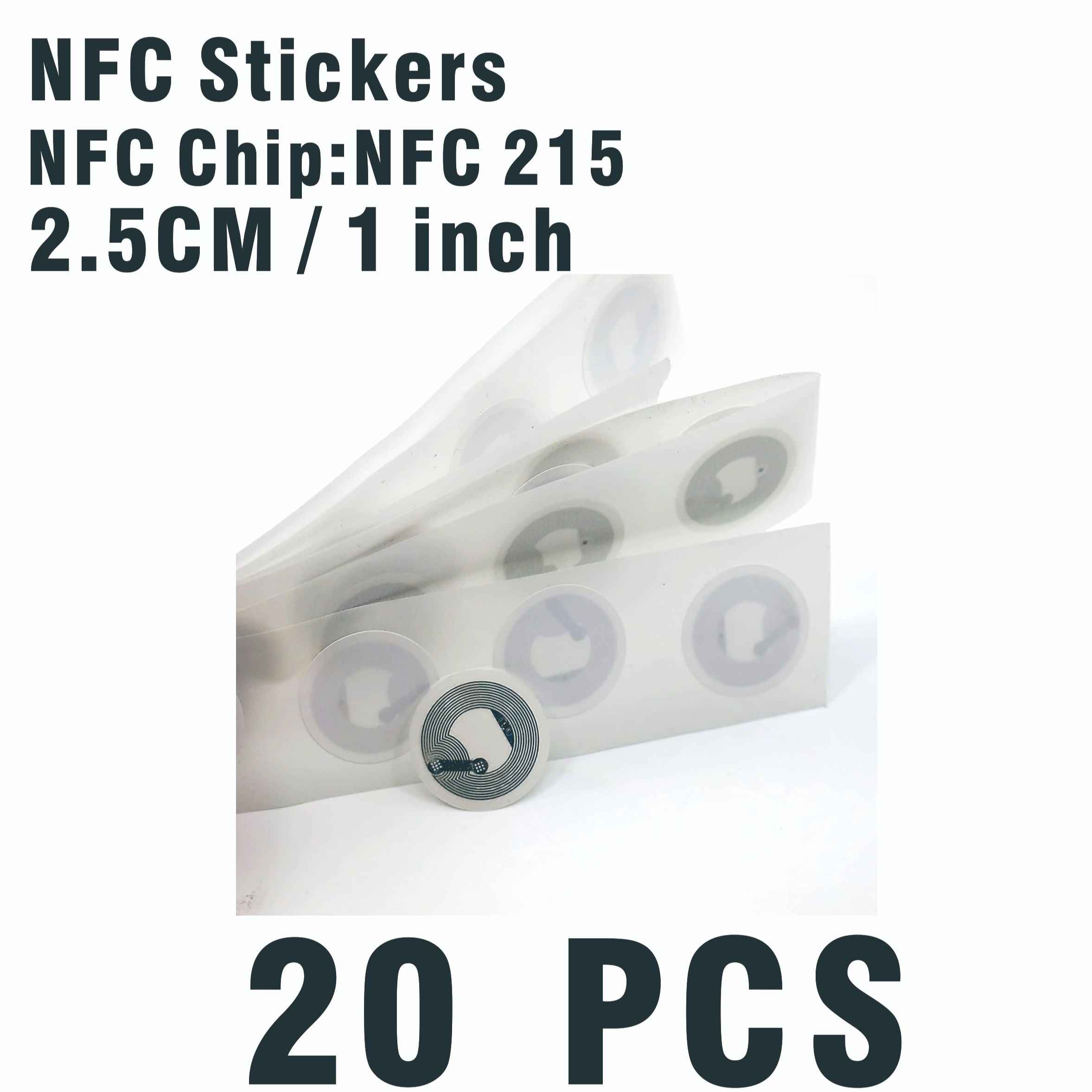 30 pcs NFC Tags NTAG215 NFC Stickers White, Blank Rewritable NFC 215 Tag  NFC Chip Round 25mm, Compatible with TagMo iPhone and All NFC Enabled Device