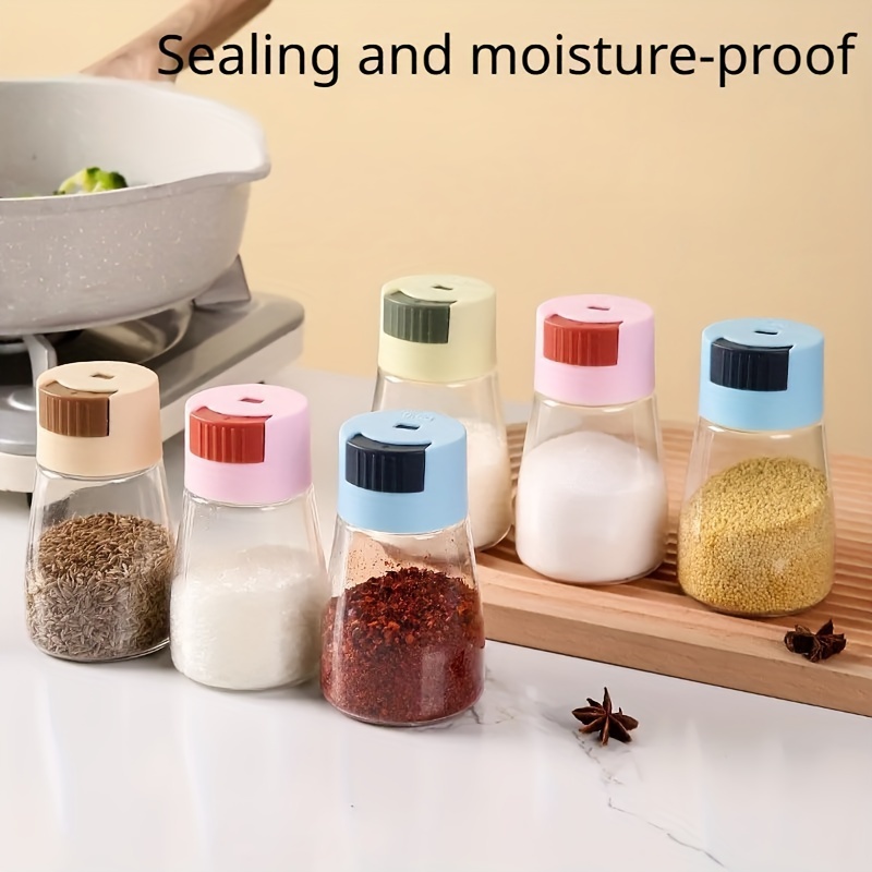 1pc Quantitative Salt Control Shaker, Kitchen Press Glass Seasoning  Condiment Seasoning Jar