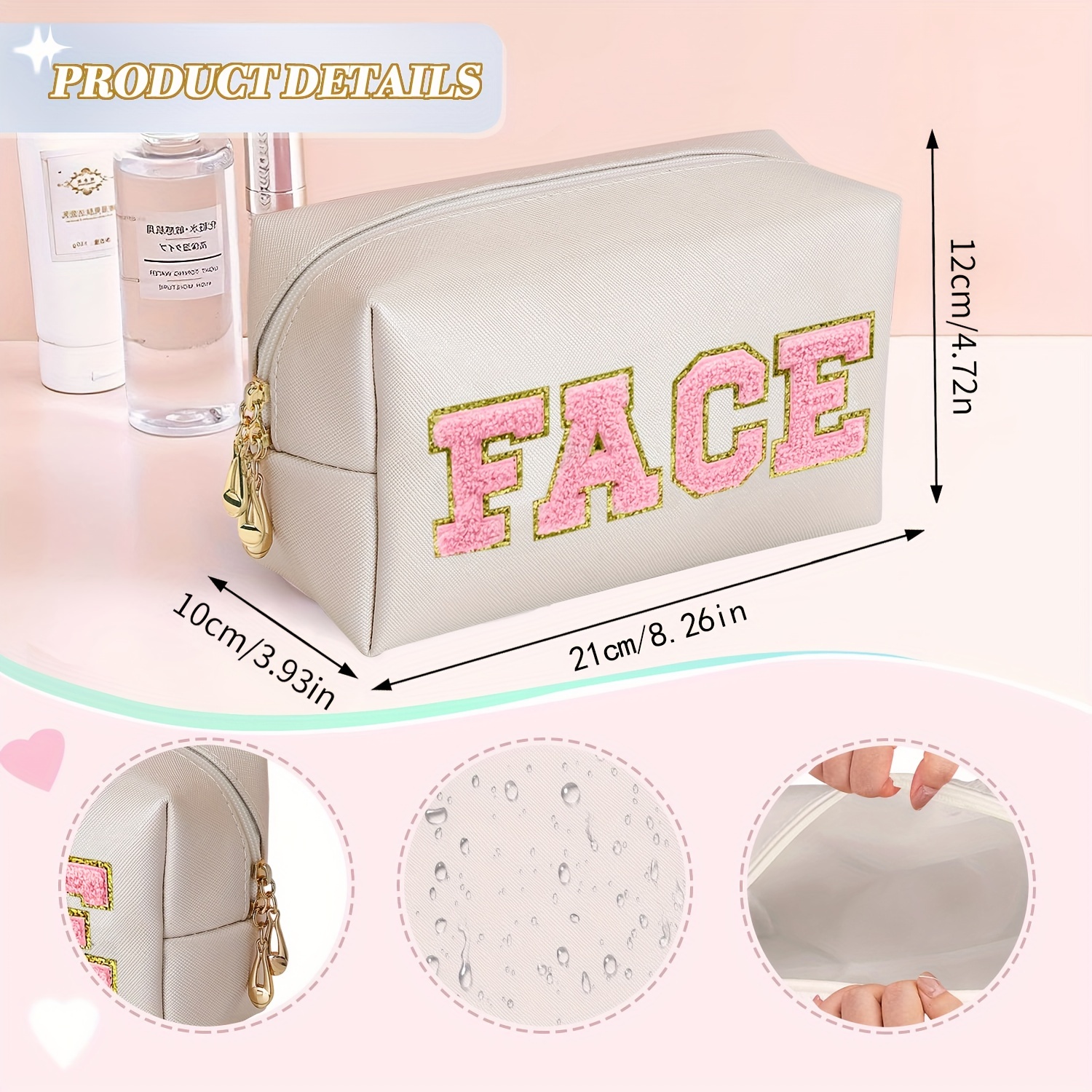 Preppy Patch Makeup Bag Chenille Letter Glam Cosmetic Pouch - Temu