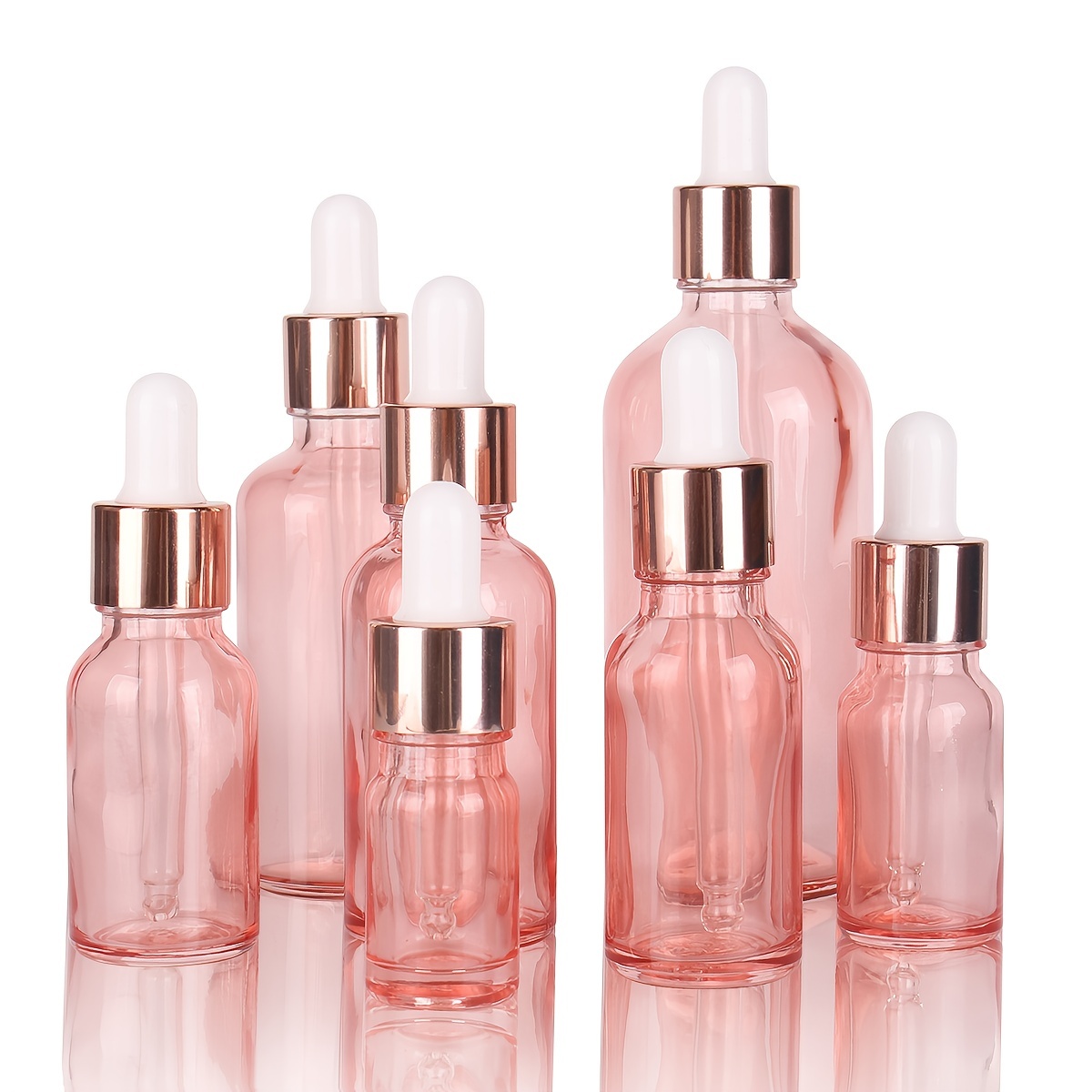 

3 Pcs/set 5ml/10ml/15ml/20ml/30ml/50ml/100ml Pink Glass Dropper Bottles With Glass Pipette For Cosmetic Perfume Essential Oil - Travel Accessories