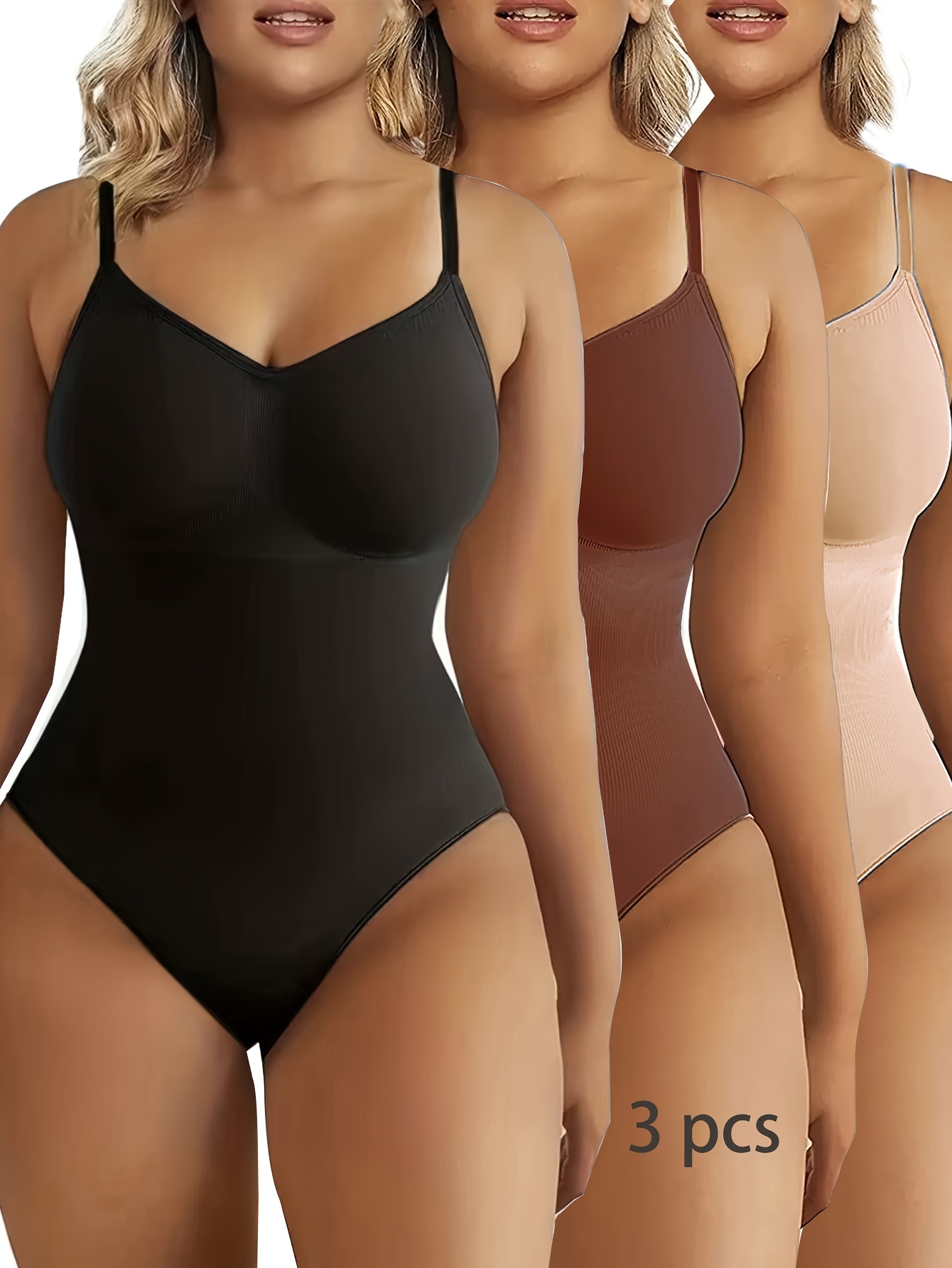 2 Pcs Solid Cami Shapewear Tummy Control Butt Lifting Slim Fit Bodysuit  Womens Sexy Lingerie Shapewear, Don't Miss These Great Deals