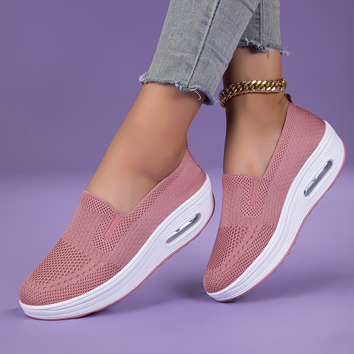 Women's Mesh Breathable Air Cushion Sports Shoes, Lightweight Non-slip Platform Travel Shoes