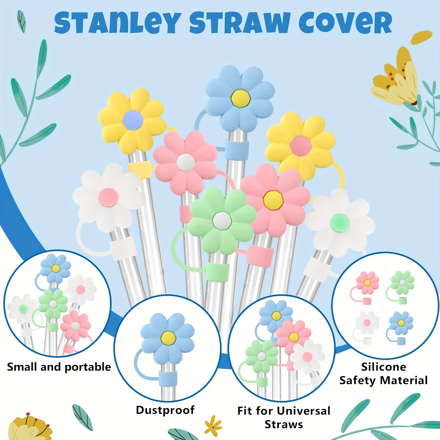 Silicone Straw Covers Cap for Stanley Cup 40 oz,6PCS Straw Cover
