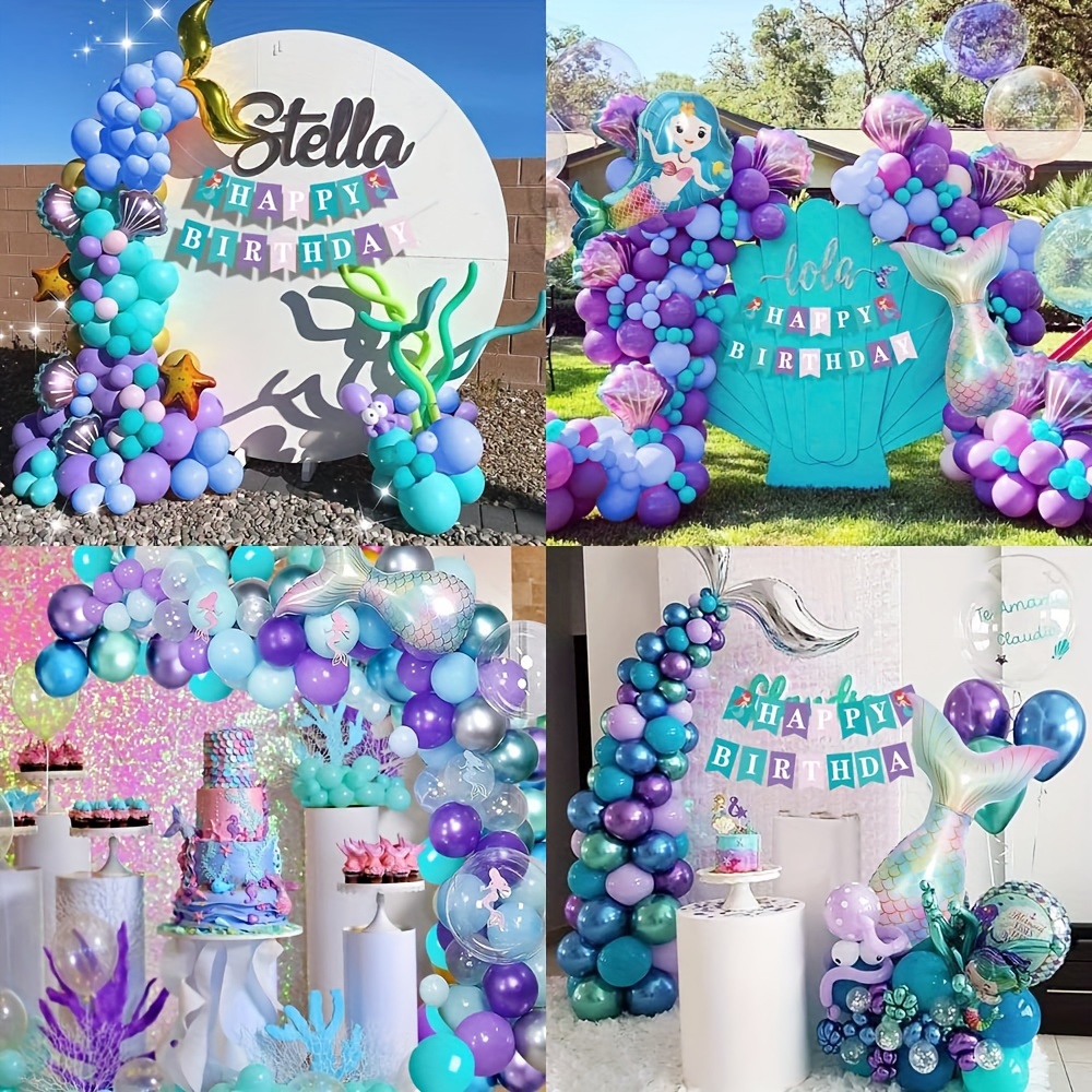 Conjunto De Globos De Sirena * Y Morado, Decoraciones Para Fiesta De  Cumpleaños De Niña De 5 Años, Con Pancarta De Feliz Cumpleaños De Sirena Y  Glo