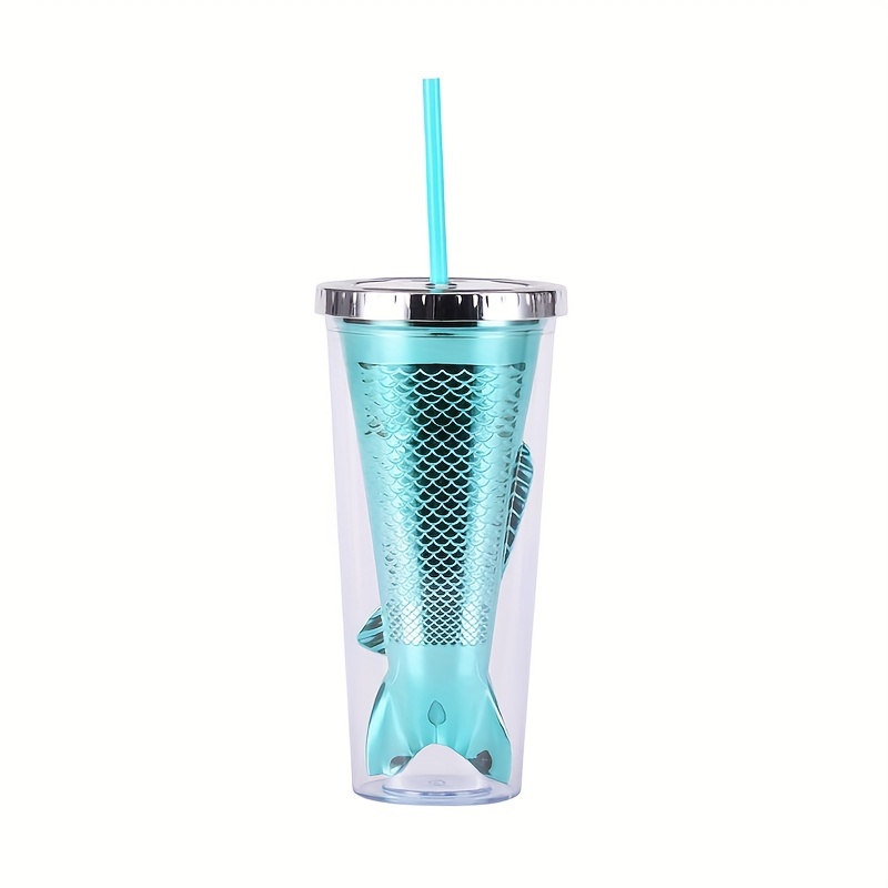 Gradient Color Mermaid Straw Cup Double layer Plastic Water - Temu