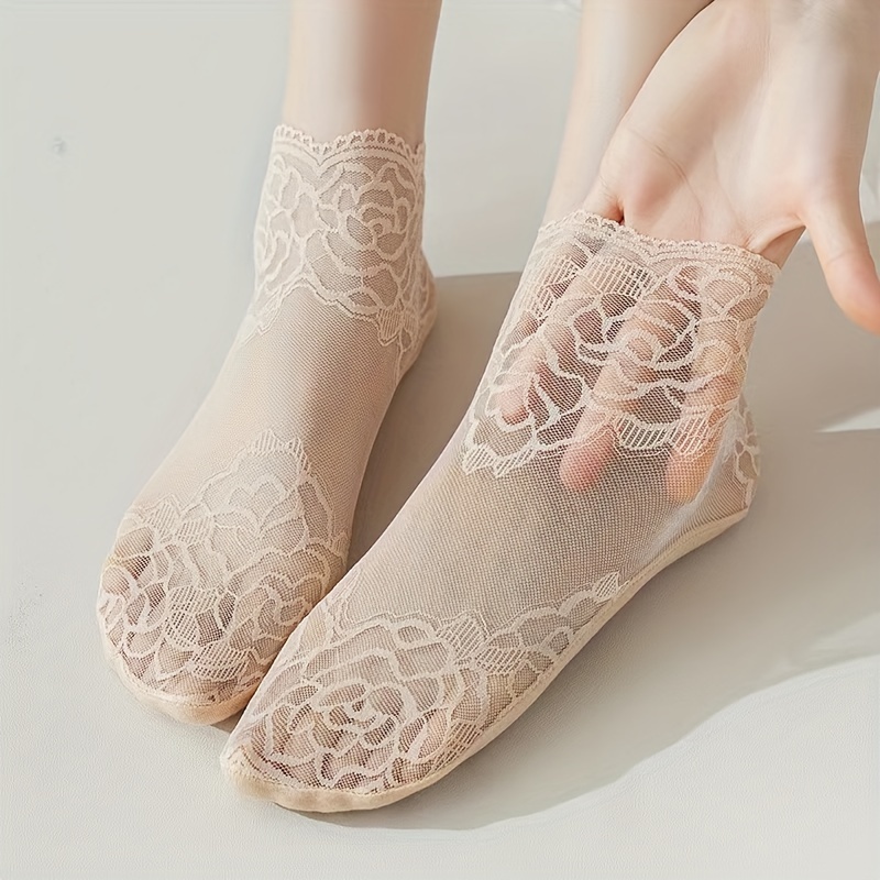 Women's Thin Lace Socks Breathable Floral Non-slip Ankle Socks Summer Cool