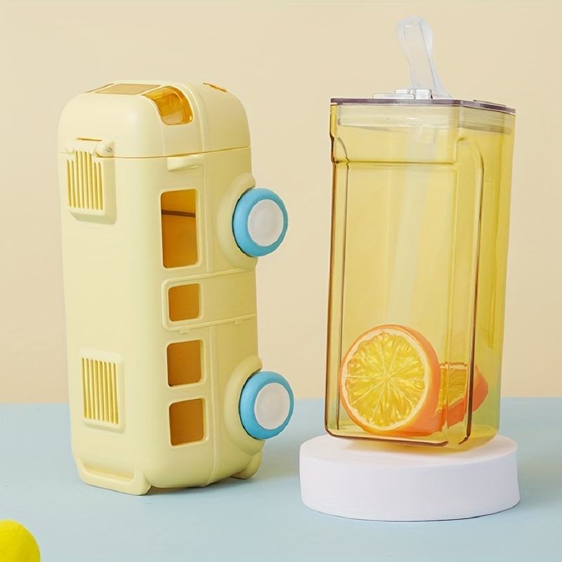 Portable Water Cup In Bus Shape With Straw For Kids And Adults