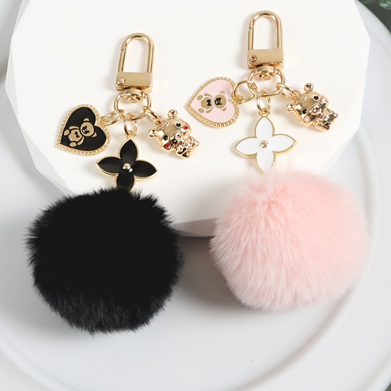  New 2024 Fashion Leopard Plush Ball Keychain Sweet Bow Pompom  Key Chains for Women Earphone Case Pendant Bag Charm Ornament Car Keyring  Fashion Accessories Creative Gift : Clothing, Shoes & Jewelry