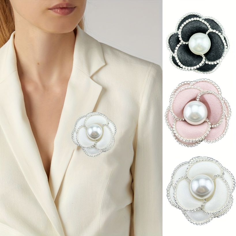 1 Piece Women'S Silver Rhinestone Brooch Temperament Pearl Corsage Clothing  Accessories Pin