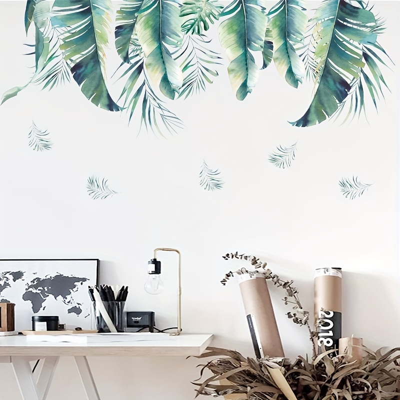 Green Hanging Leaf Wall Decals, Removable Fresh Plant Leaves