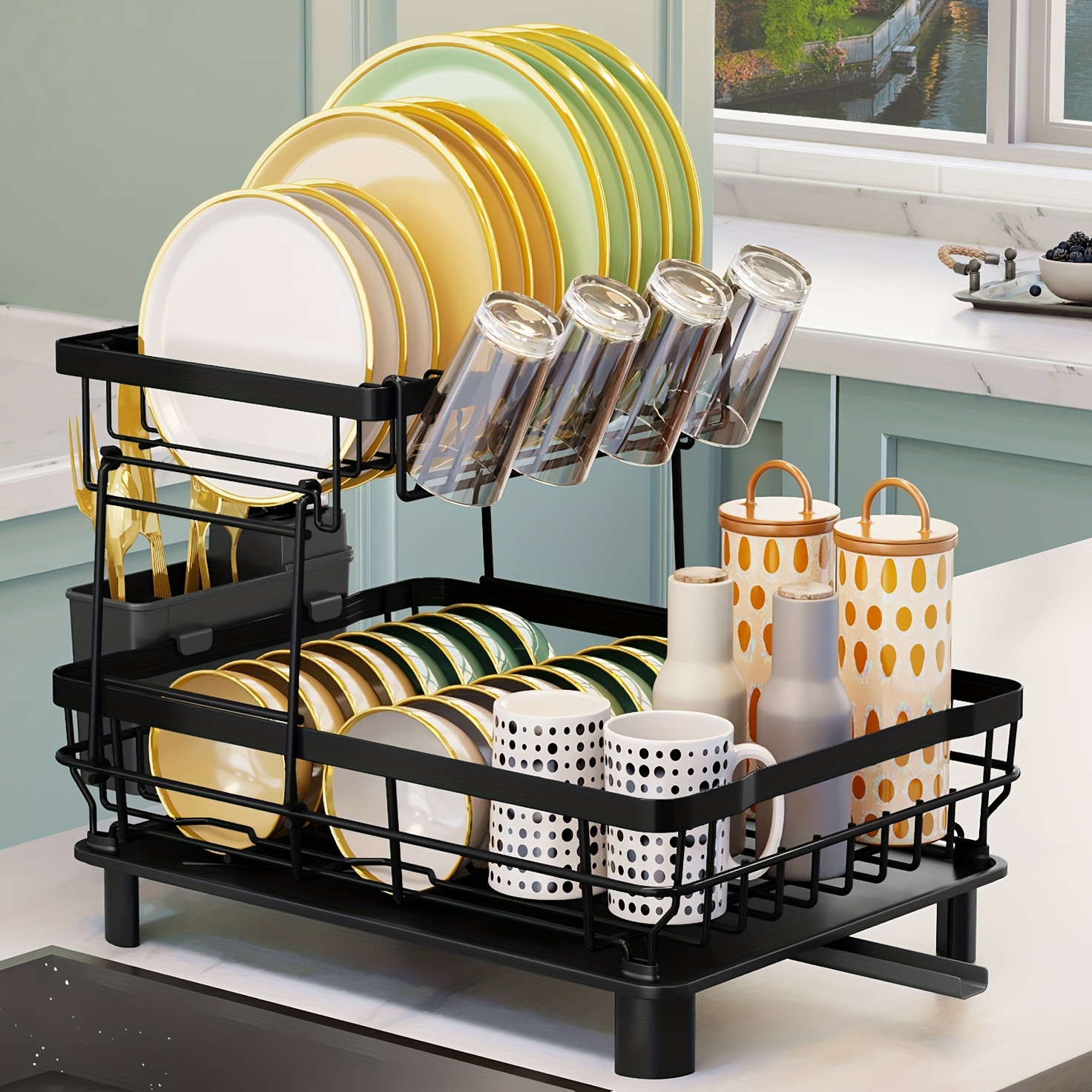 Dish Drying Rack 2 Tier Dish Racks For Kitchen Counter Large - Temu