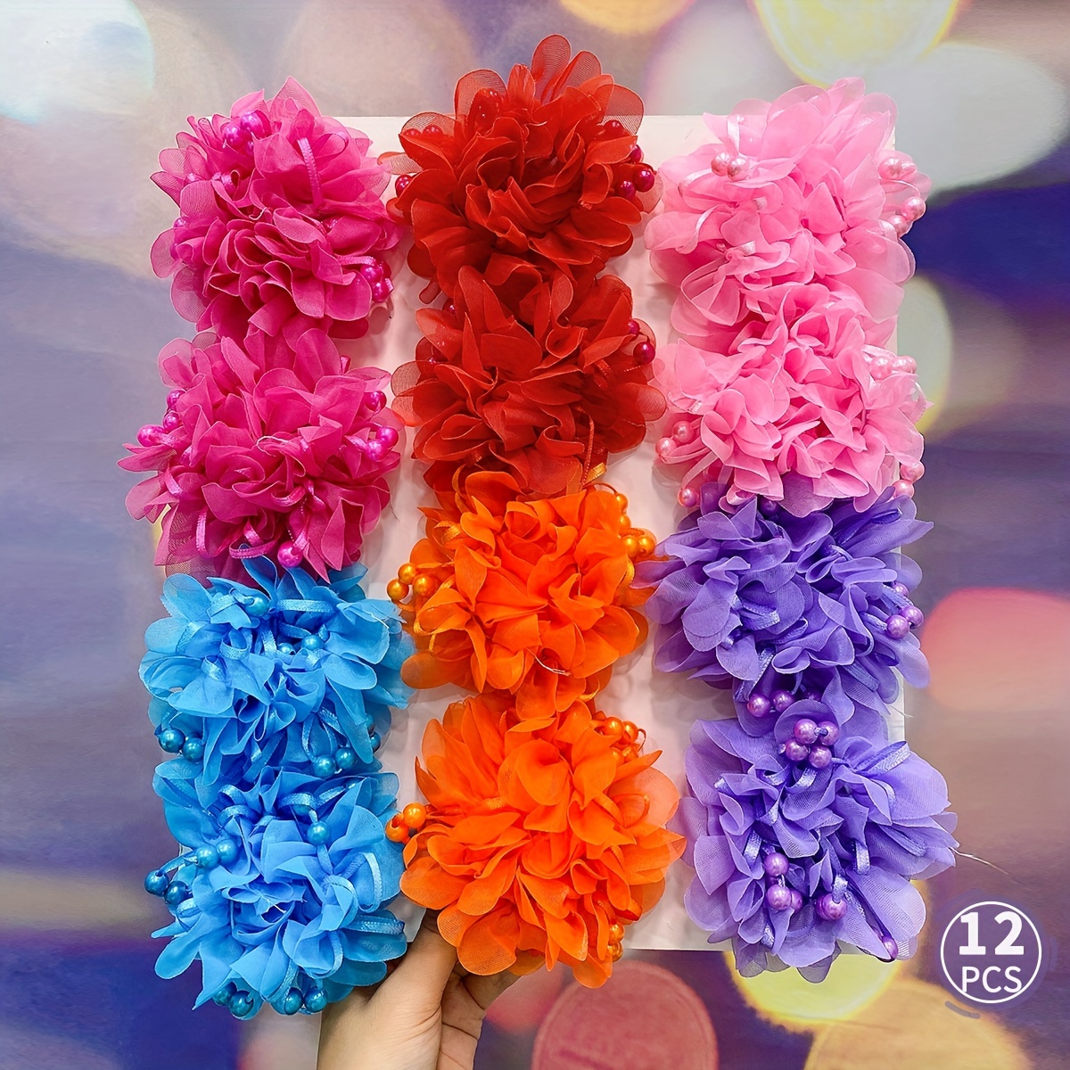 

12pcs Girls Cute High Elastic Flower Hair Ties Scrunchies Hair Accessories, Ideal Choice For Gifts