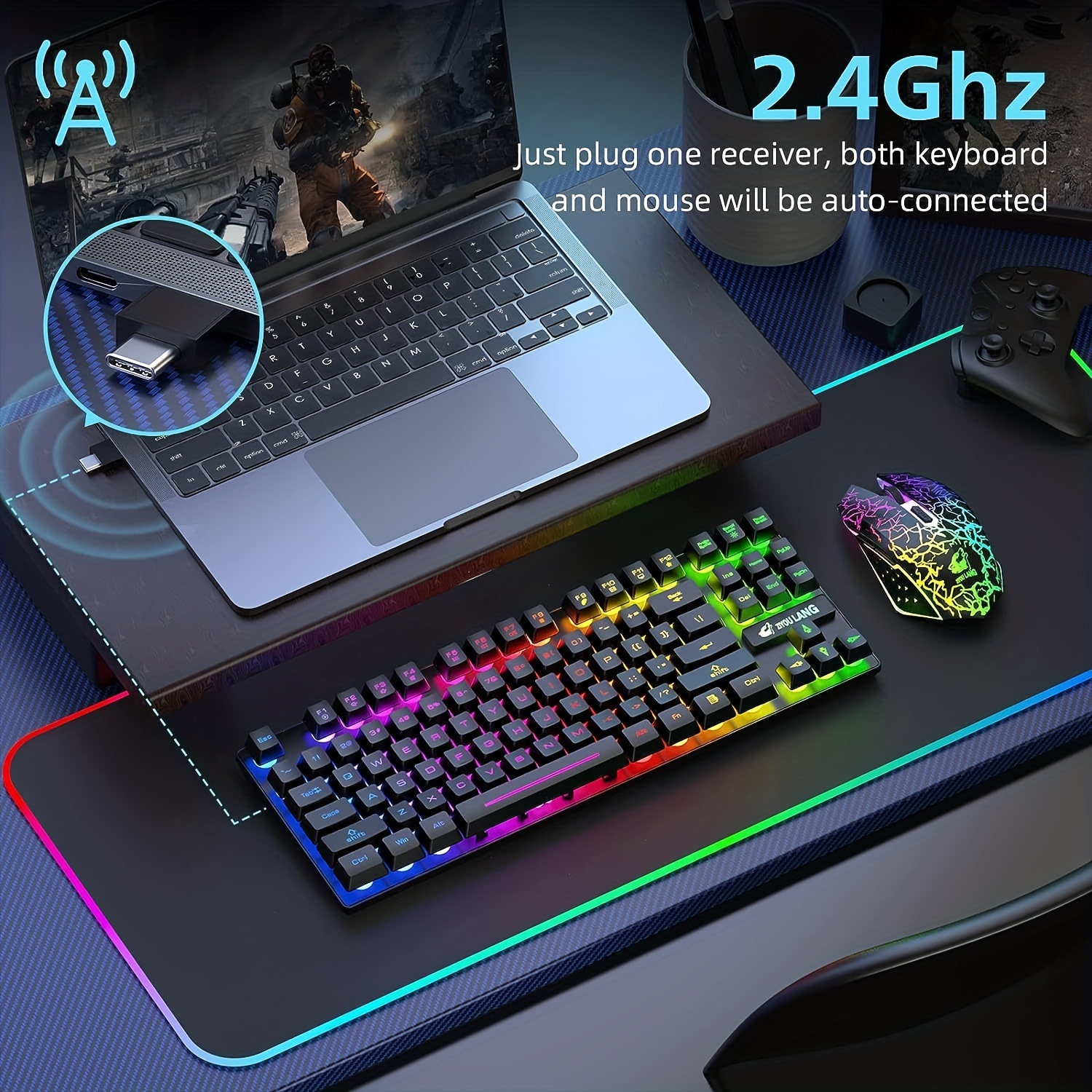 Rainbow Backlit Wireless Gaming Keyboard and Mouse Set