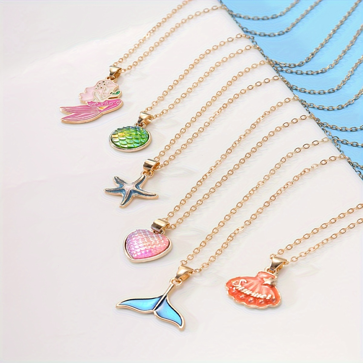Mermaid Ariel Target Shell Necklace 6pcs Set Shell Mermaid Shark Temu