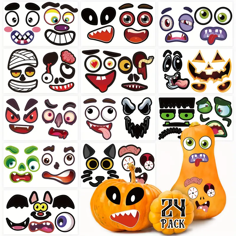 Stickers Pumpkin Face Sticker Halloween Ghost Face Sticker Trick Or Treat  Party Decoration Pumpkin Craft Stickers New