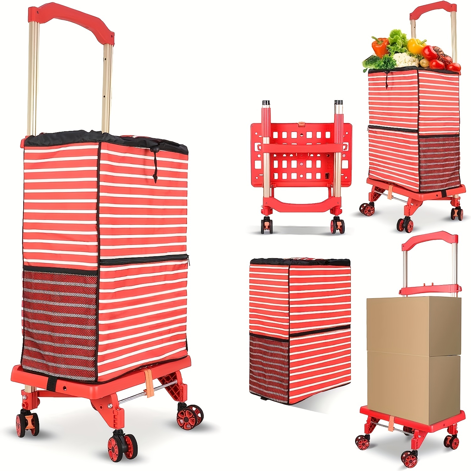[2 niveles] Carrito de compras extra grande para comestibles, carrito de  comestibles con cestas de almacenamiento extraíbles, ruedas giratorias
