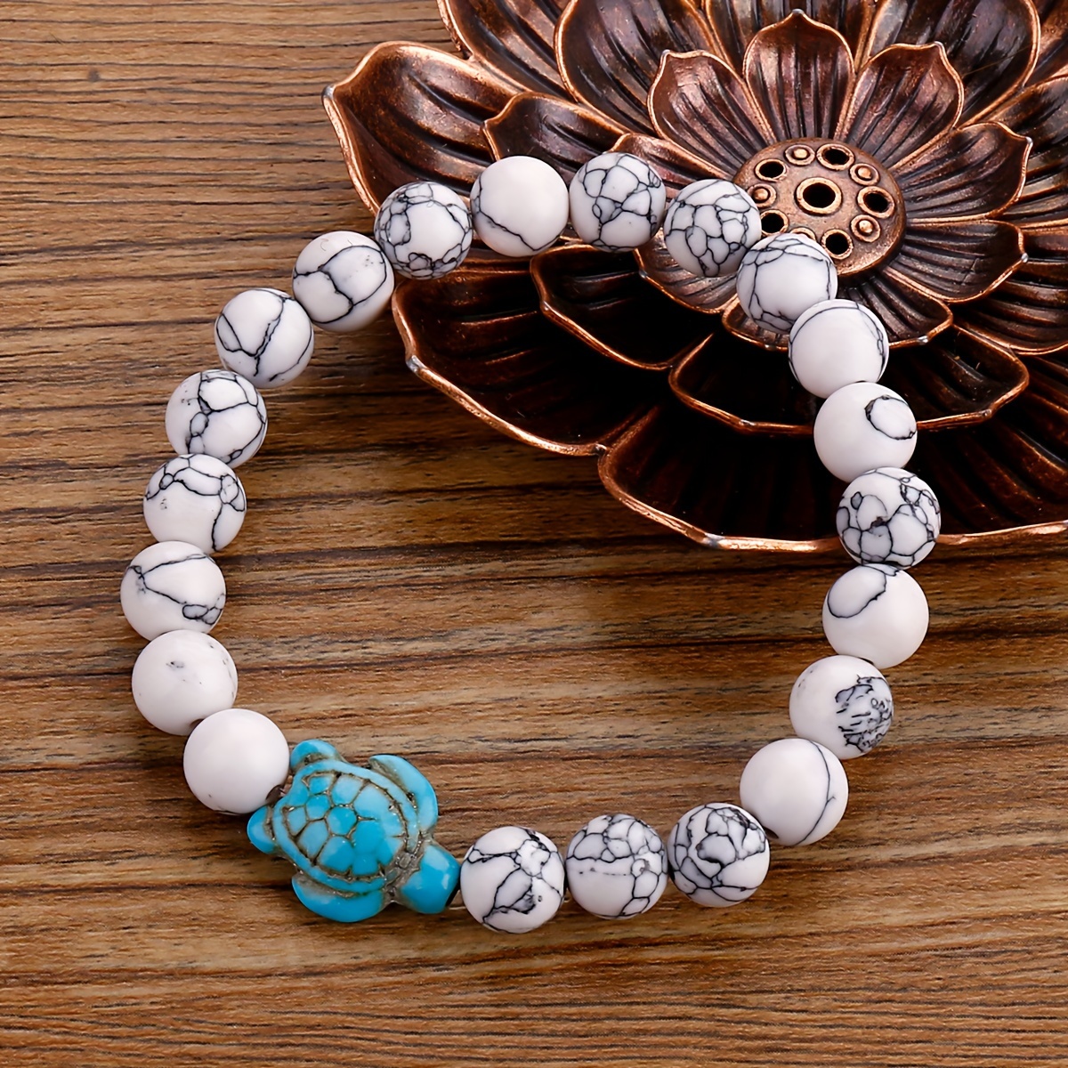 Green Turquoise Volcanic Stone Turtle Bracelets for Men & Women