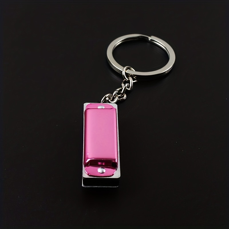 Mini Colorful Harmonica Keychain, Metal Key Ring Pendant