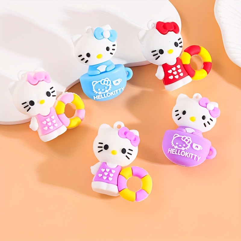 Sanrio 6pcs Kitty Cat Colome Pendants DIY Cartoon Anime Stereo PVC with Hole Charms for DIY Keychain Handmade Jewelry Accessories Creative Gift,Temu