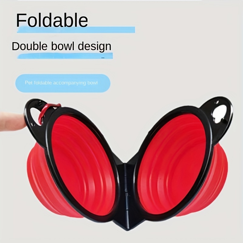 Collapsible Dog Bowls, Portable Travel Pet Feeder Bowl, 2 in 1 Expandable  Silicone Pet Food & Water Double Bowl, Cat Feeder Dish with Carabiner for