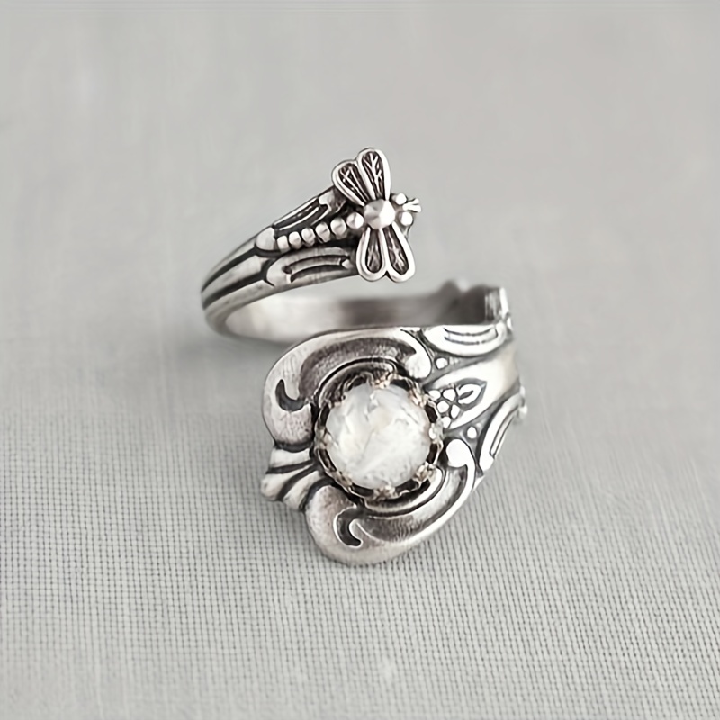 Vintage Carved Ring Flower Dragonfly Sunflower Ring Alloy - Temu