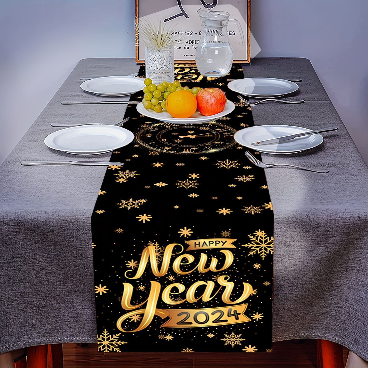 DPKOW Lot de 5 sets de Chemin de table Bonne Année pour Décorations du  Nouvel An