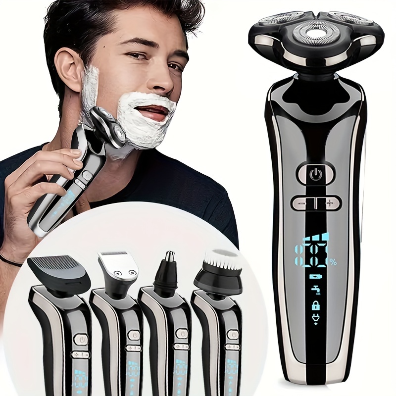 Kit de afeitadora eléctrica 5 en 1 para hombre, maquinilla de afeitar en  seco y húmedo, maquinilla de afeitar eléctrica con cortadora de precisión  Ipx7, afeitadora de pelo en seco y húmedo