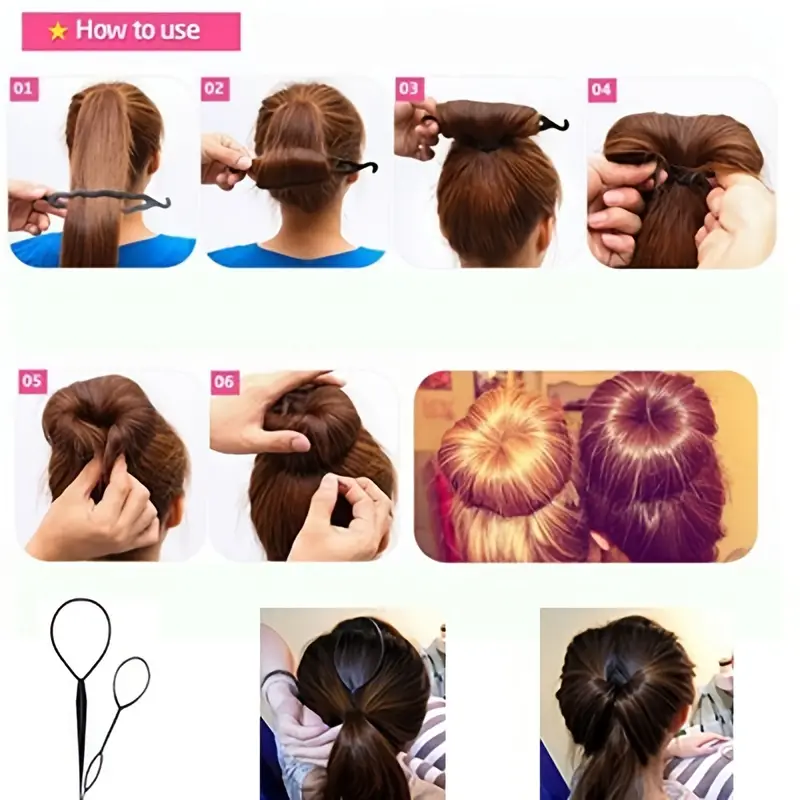 4pc set plastic hair styling design tools hair loop braid kits accessories ponytail maker hair ties clip hairpin diy hair styling for women girls details 2