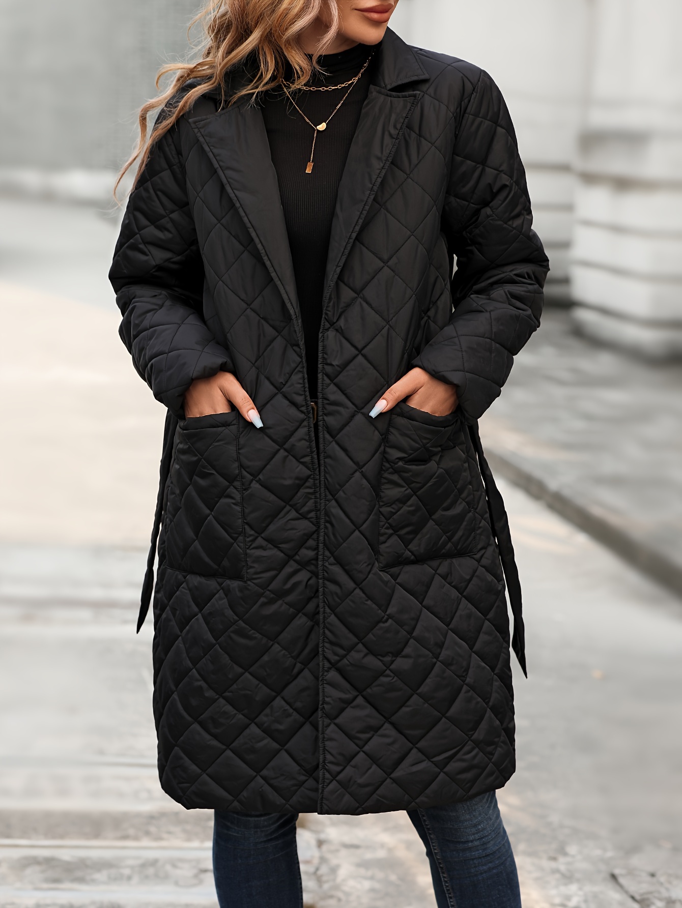 Women Trench Coat Winter Warm Lapel Long Jacket Casual Overcoat