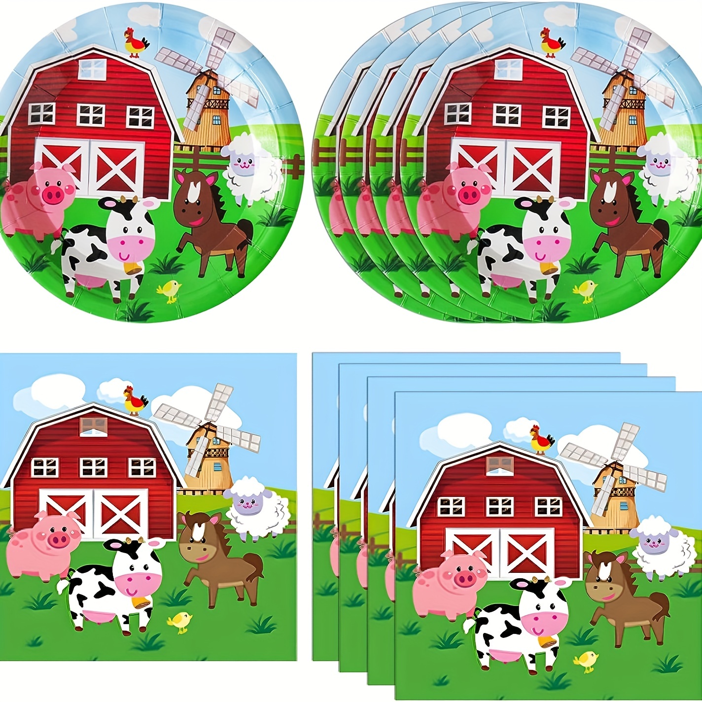 24 Reusable Farm Animal Plastic Straws Chicken Sheep Horse Cow Pig for Barnyard Farm Birthday Party Supplies Gift Favors with 2 Cleaning Brushes