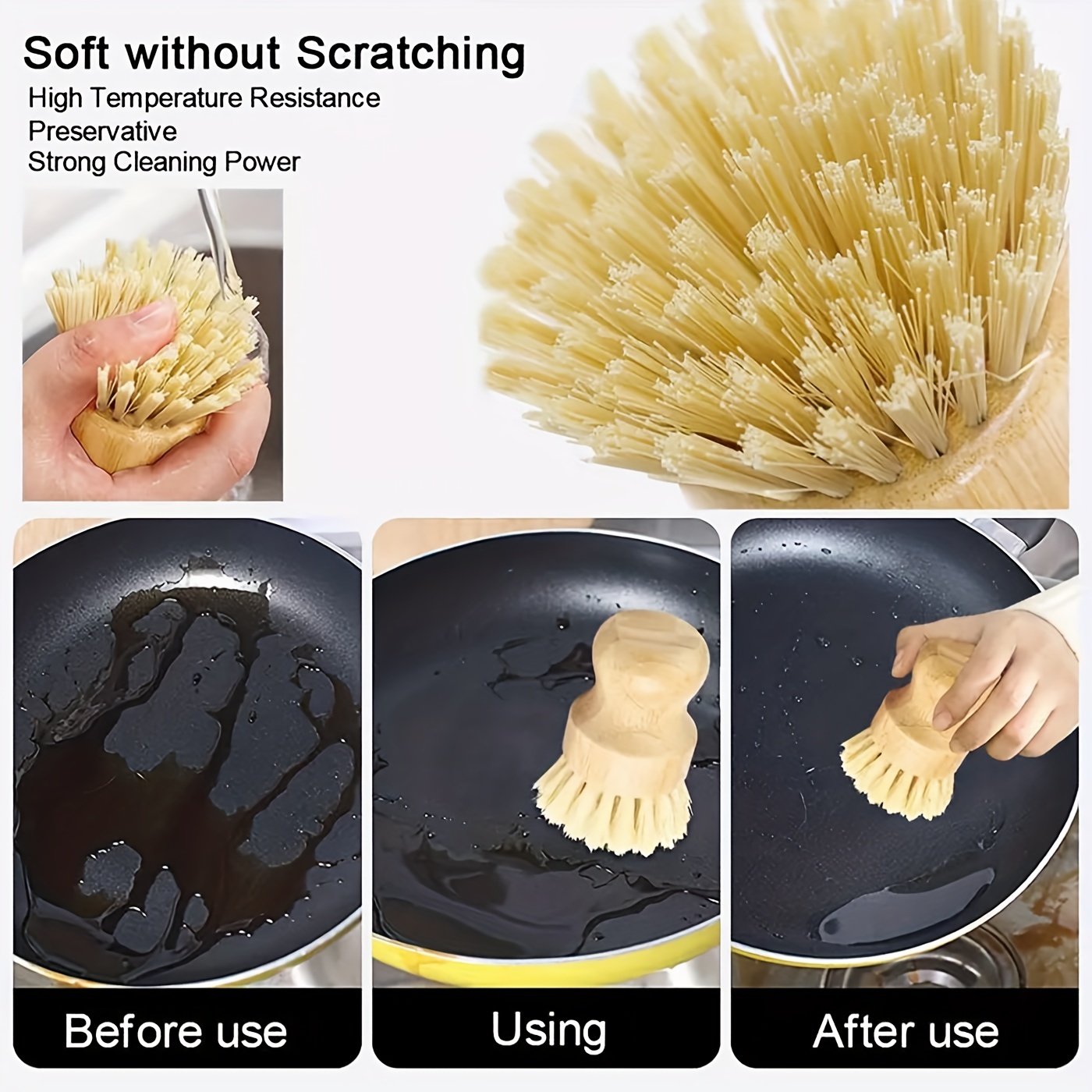 Bamboo Pot Brush, Mini Dish Brush, Scrub Brush With Durable Bristles,  Scrubber, For Cleaning Pots, Pans, Dishes - Temu