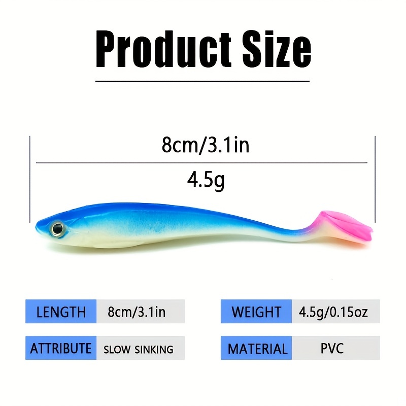 4pcs 3.1in T Tail Fishing Lures Soft Bionic Wobbler Floating Bait 0.16oz 4.5g