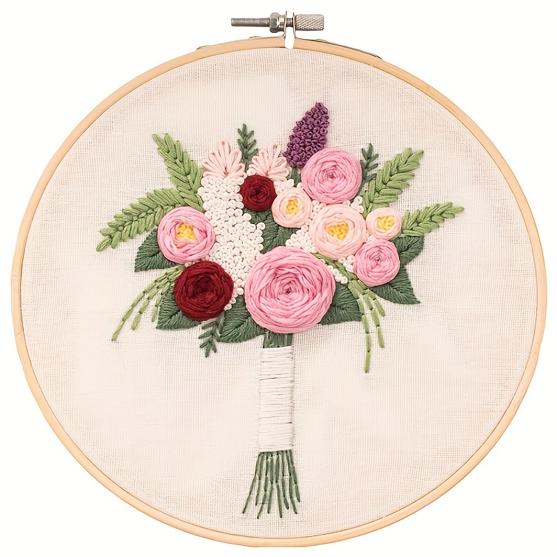 Embroidery Kits With Embroidery Hoop Flowers Bee Stamped - Temu