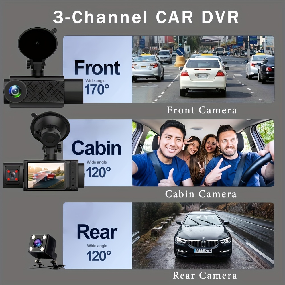 3 Lens Car Dashcm Car Camera Car Black Box 3 Camera Dash Cam - Temu